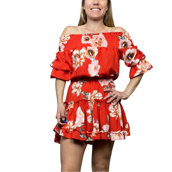 Misa Los Angeles Darla Dress Ruffle Floral Tiered Dress Off Shoulder Size: Small - Picture 2 of 6